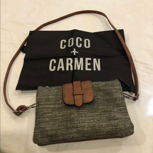 Coco + Carmen crossbody bag green with tan strap